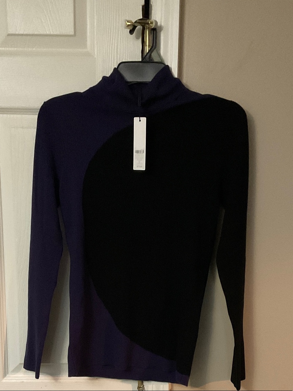 Chico's Black and Midnight Violet Colorblock Turtleneck Sweater